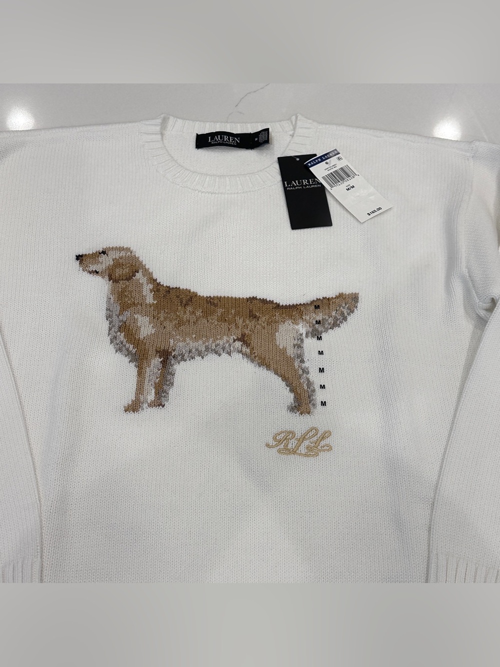 Lauren Ralph Lauren Intarsia Knit Golden Retriever Sweater Sz Medium White NWT - Picture 4 of 7